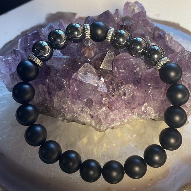 Black Onyx & Hematite Bracelet, Lg Black Onyx & Hematite Bracelet, Lg
