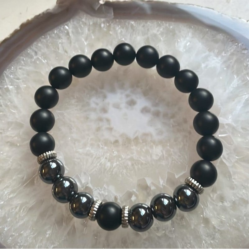 Black Onyx & Hematite Bracelet, Lg Black Onyx & Hematite Bracelet, Lg