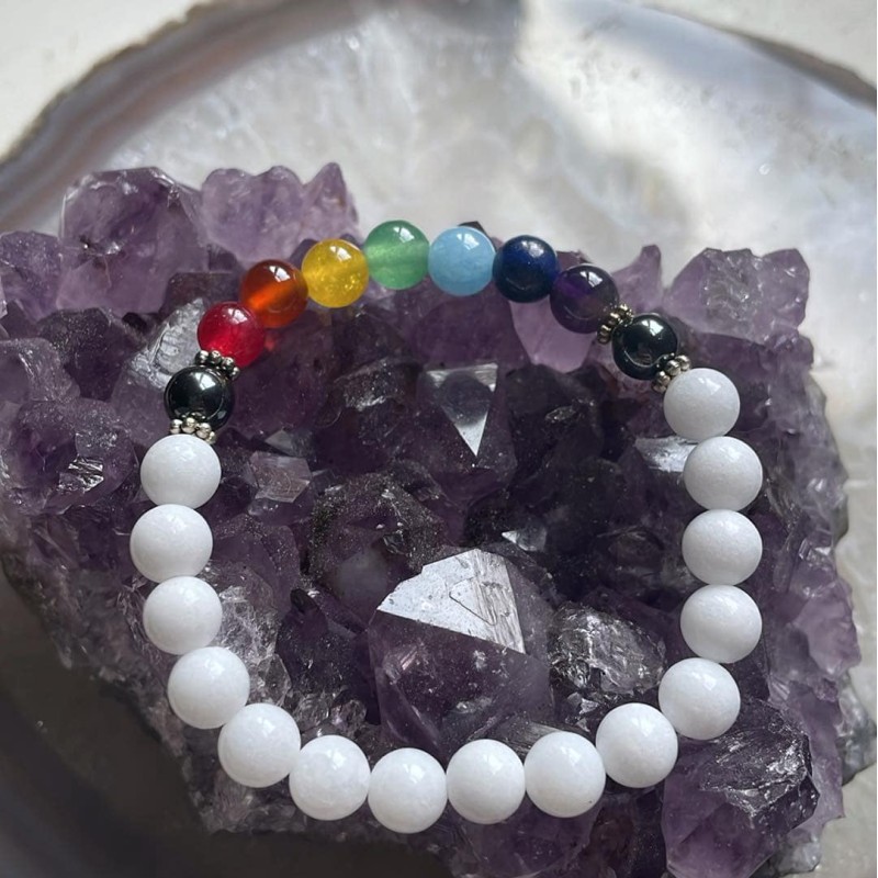 Bracelet chakra en agate blanche, taille enfant Bracelet chakra en agate blanche, taille enfant