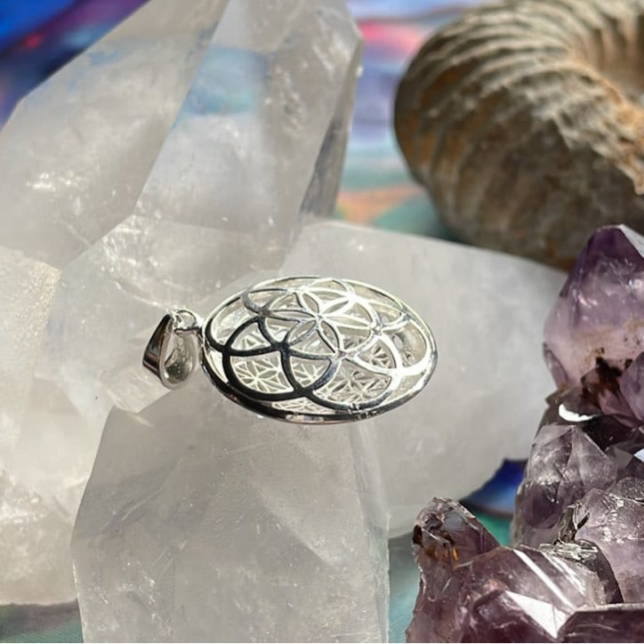 Pendentif Graine Et Fleur De Vie, Design 3D, Sterling Pendentif Graine Et Fleur De Vie, Design 3D, Sterling