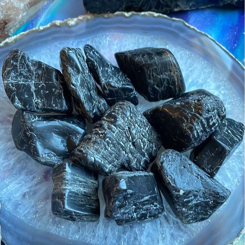Black Tourmaline, Semi-Tumbled With Iron