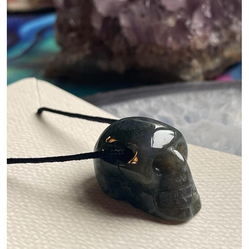 Skull Pendant, Moss Agate Skull Pendant, Moss Agate