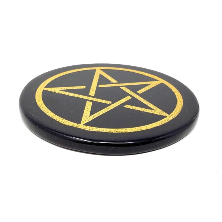 Tuile d’autel en agate noire, Pentacle Tuile d’autel en agate noire, Pentacle
