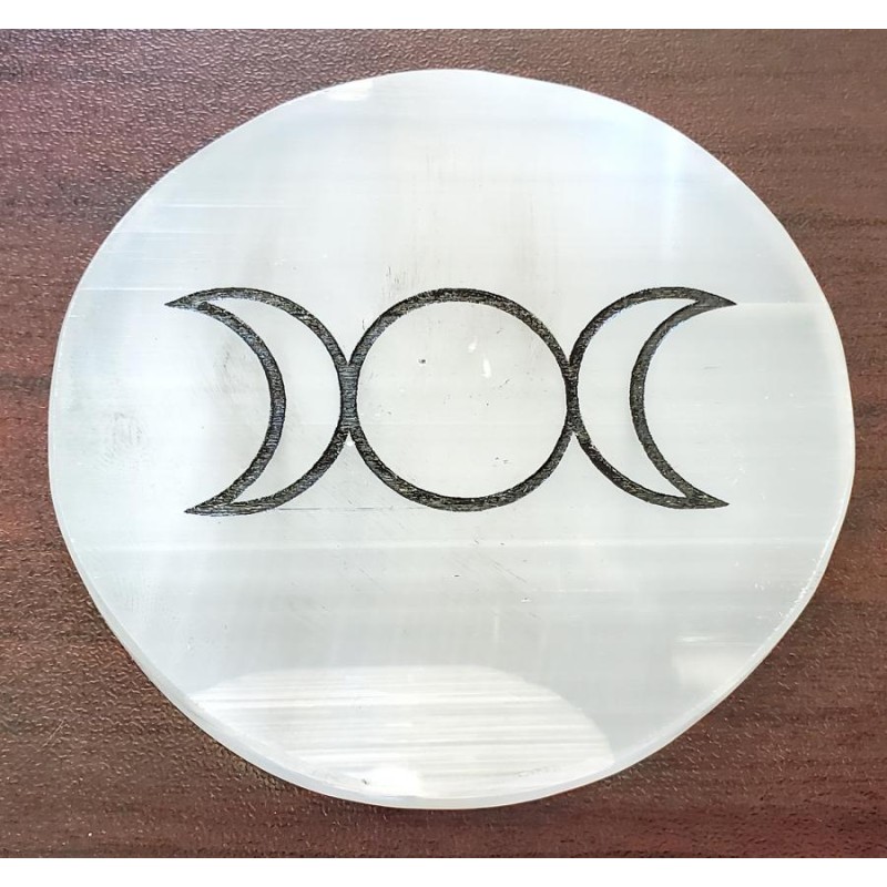 Selenite Altar Tile, Triple Moon Selenite Altar Tile, Triple Moon