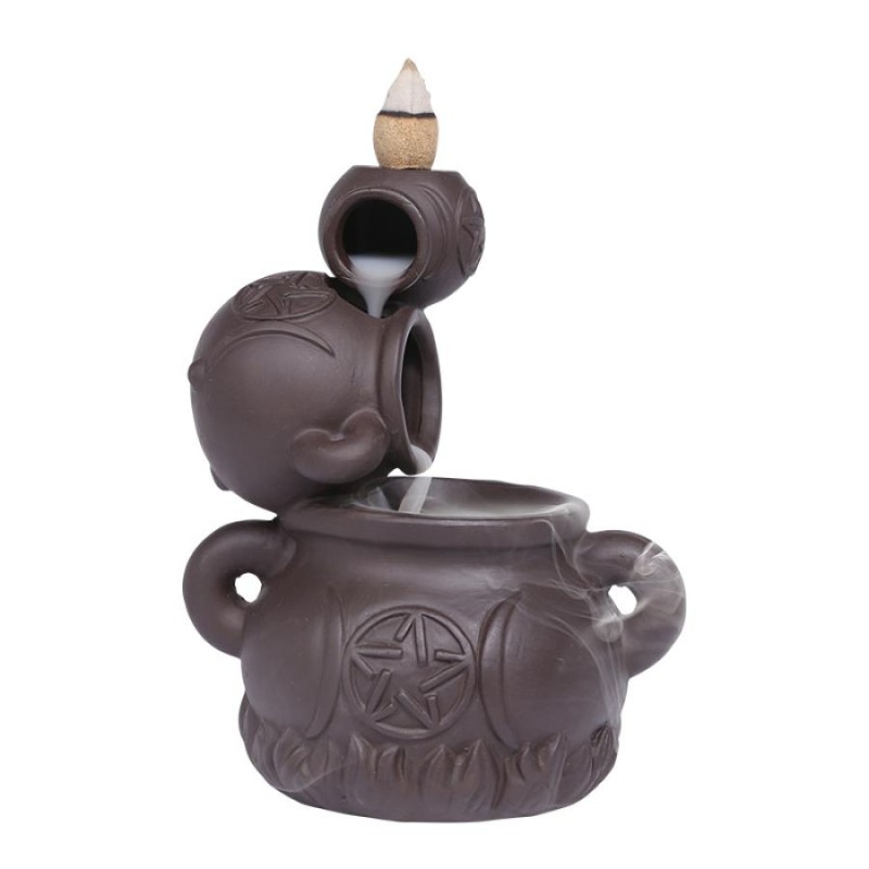 Backflow Incense Burner: Triple Pentacle Cauldron Backflow Incense Burner: Triple Pentacle Cauldron