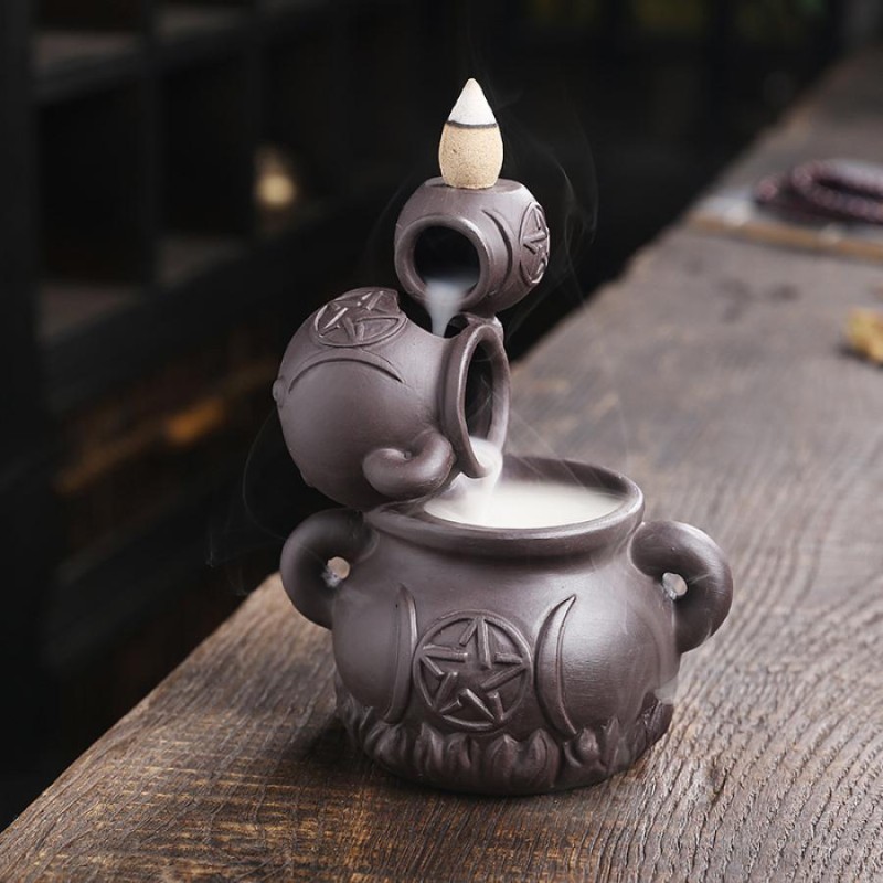Backflow Incense Burner: Triple Pentacle Cauldron