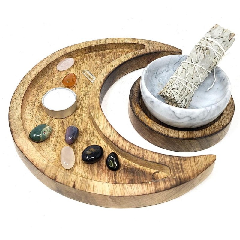 Ensemble de plateau en bois croissant de lune Ensemble de plateau en bois croissant de lune