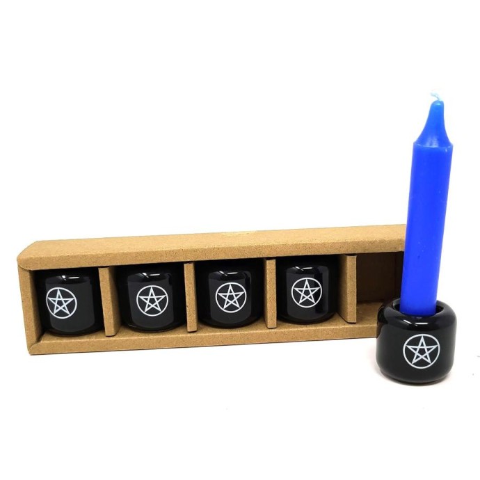 Pentacle Chime Candle Holder, Black Ceramic Pentacle Chime Candle Holder, Black Ceramic