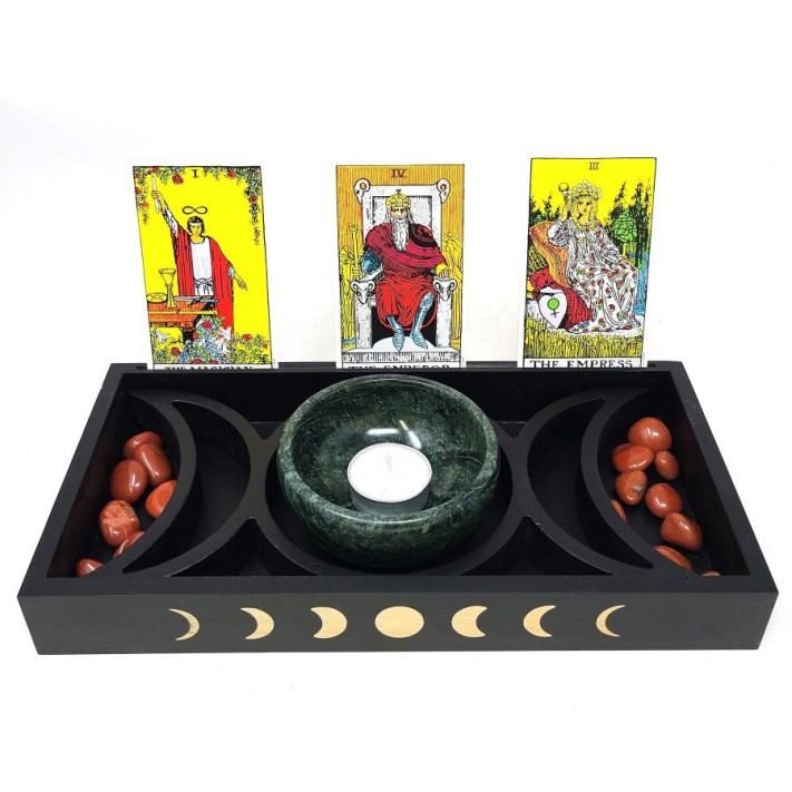 Plateau de tarot en bois phase de lune