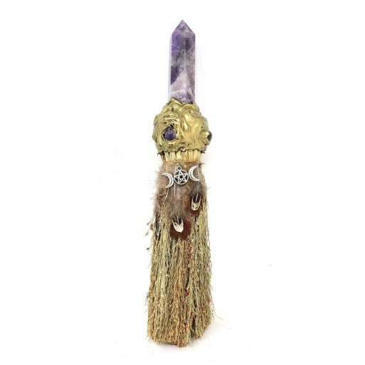 Besom d’autel : Cristal d’améthyste et triple lune Besom d’autel : Cristal d’améthyste et triple lune