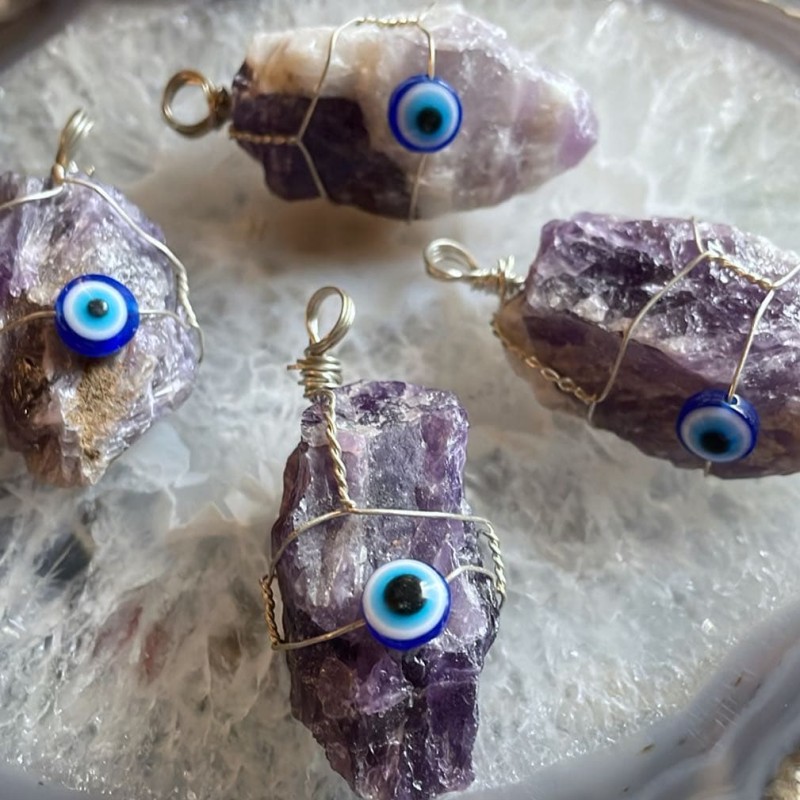 Evil Eye Crystal Pendant, Amethyst