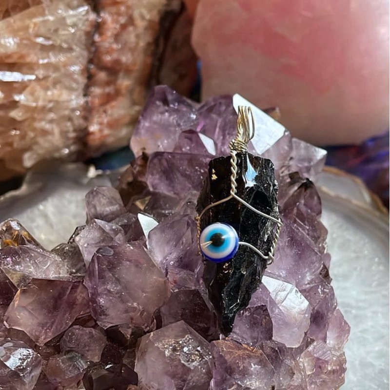 Evil Eye Crystal Pendant, Black Obsidian