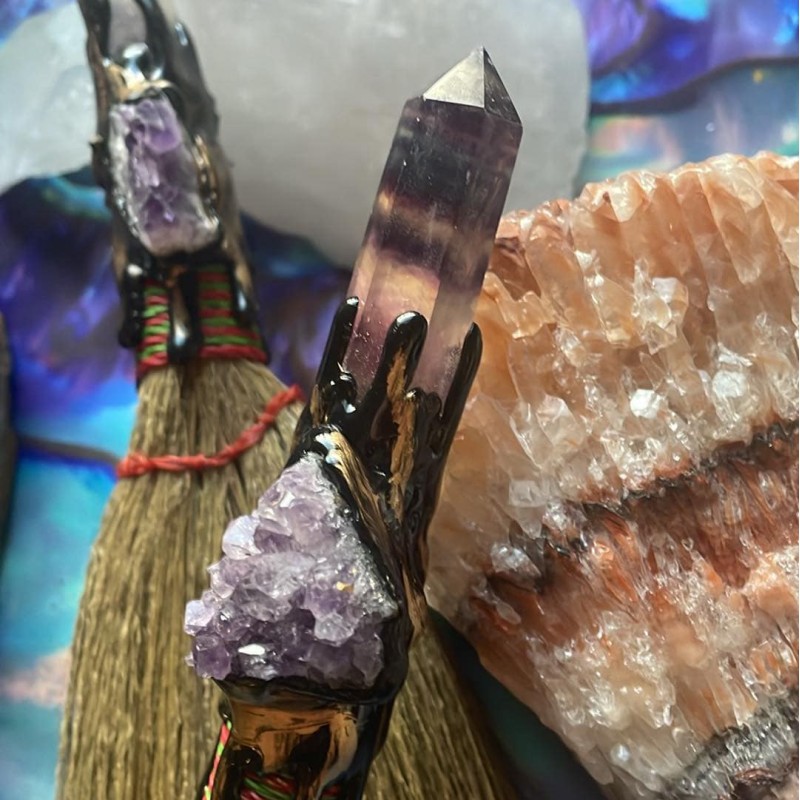 Besom Broom: Fluorite & Amethyst Besom Broom: Fluorite & Amethyst