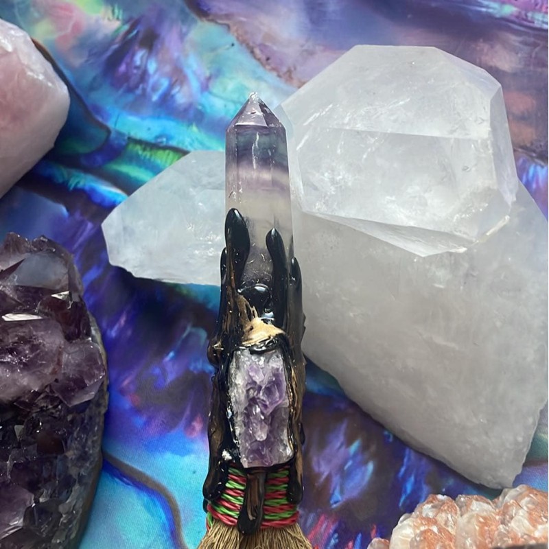 Besom Broom: Fluorite & Amethyst Besom Broom: Fluorite & Amethyst