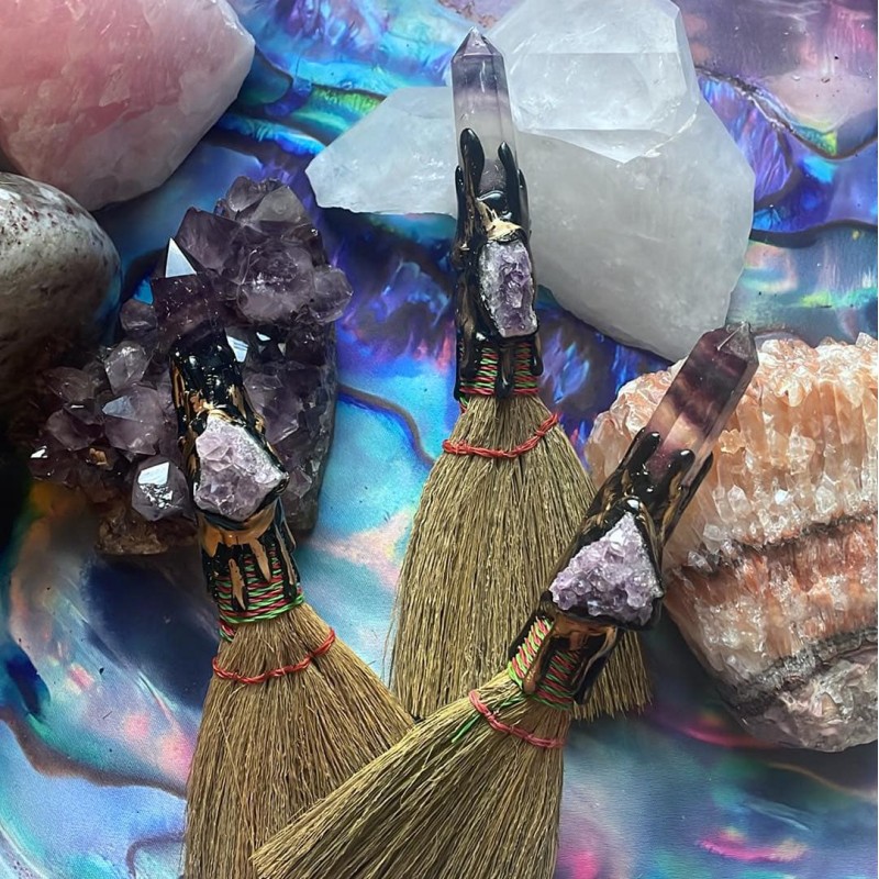 Besom Broom: Fluorite & Amethyst Besom Broom: Fluorite & Amethyst