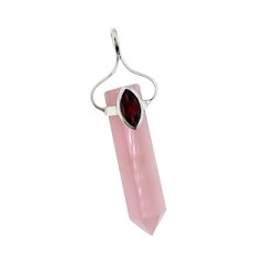 Quartz rose & AMOUR grenat pendentif - Sterling Quartz rose & AMOUR grenat pendentif - Sterling