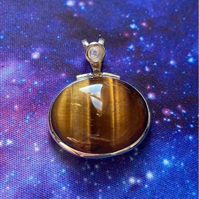 Tiger Eye Moonstone Pendant, Sterling Tiger Eye Moonstone Pendant, Sterling