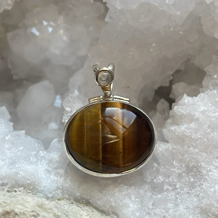 Tiger Eye Moonstone Pendant, Sterling Tiger Eye Moonstone Pendant, Sterling