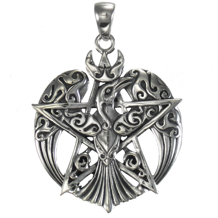 Pendentif Pentacle Corbeau, Sterling - Grand Pendentif Pentacle Corbeau, Sterling - Grand