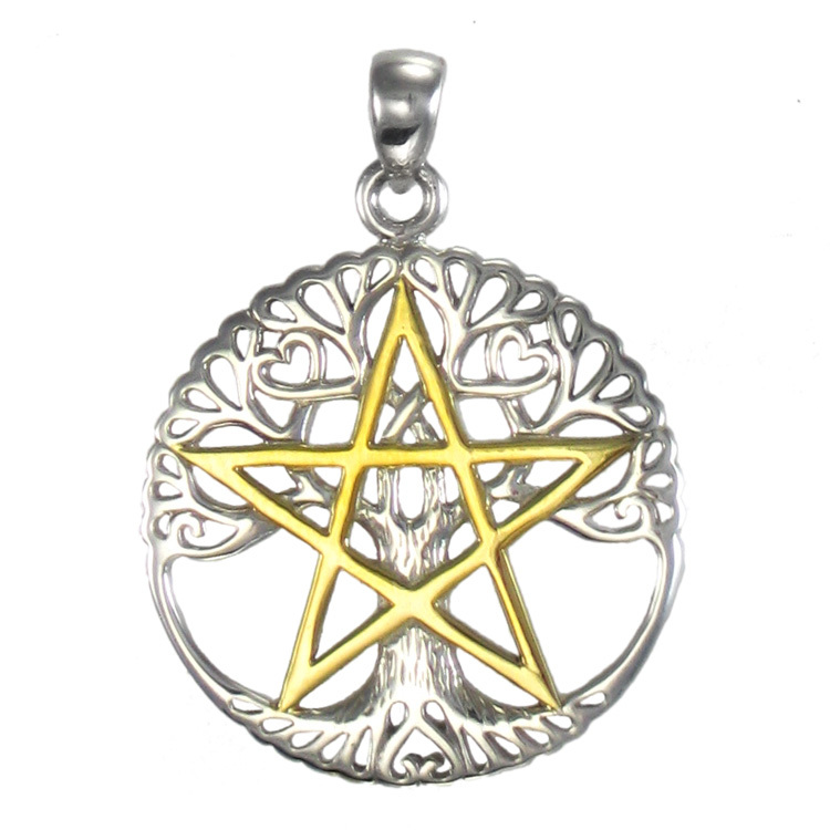 Tree Pentacle Pendant, Silver & Gold