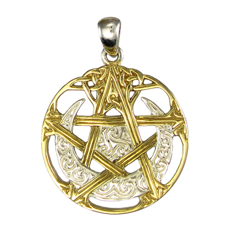 Pendentif Pentacle Lune - Argent & Or Pendentif Pentacle Lune - Argent & Or