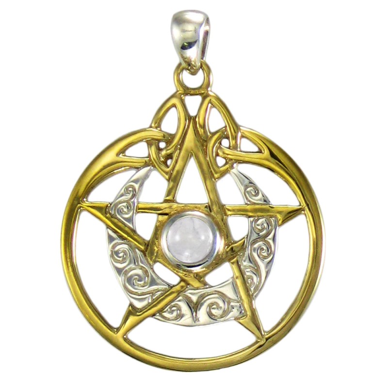 Pentacle Moon Pendant - Silver, Gold & Moonstone Pentacle Moon Pendant - Silver, Gold & Moonstone