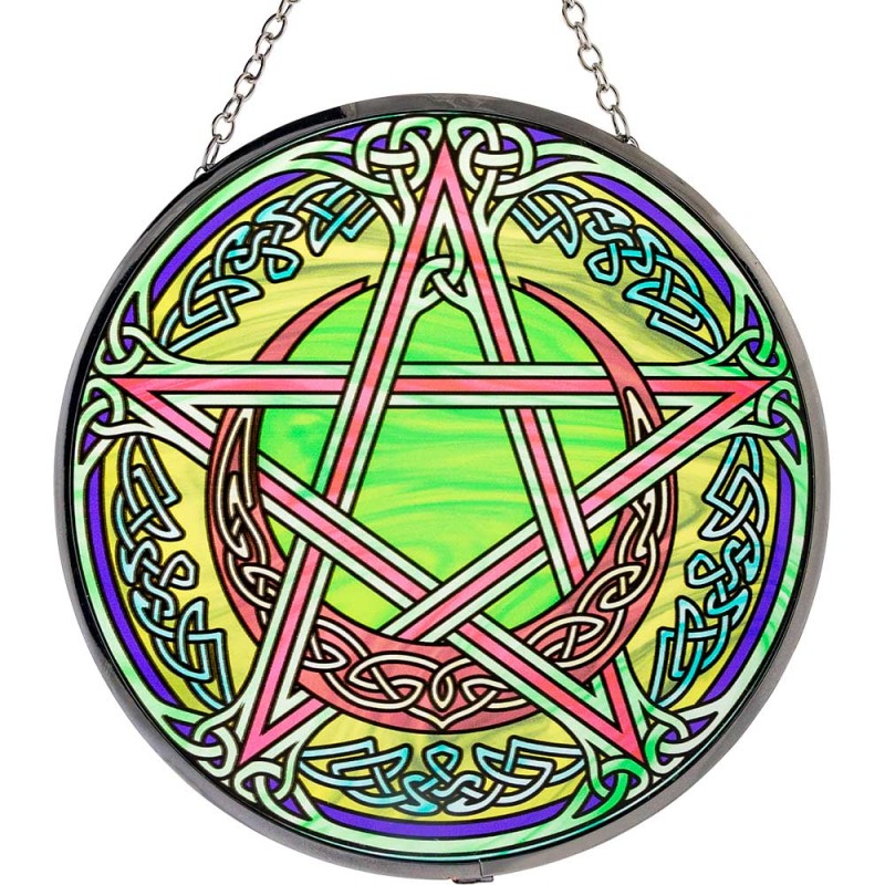 Celtic Moon Pentacle Stained Glass Hanging Celtic Moon Pentacle Stained Glass Hanging