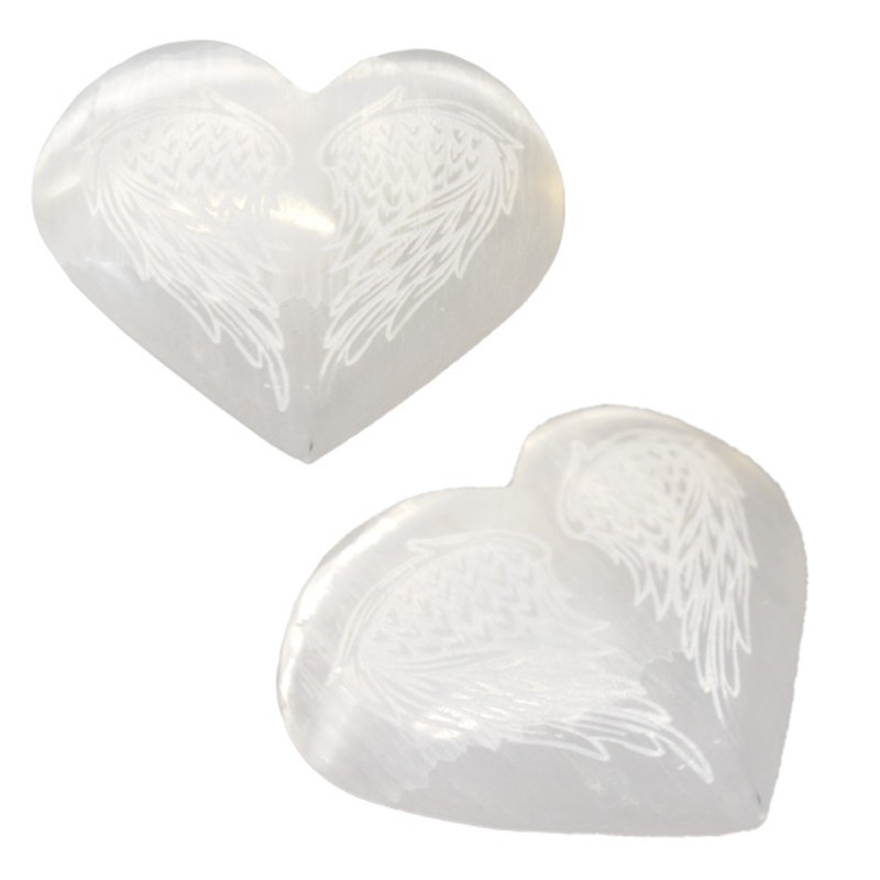 Coeurs en sélénite avec ailes d’ange Coeurs en sélénite avec ailes d’ange