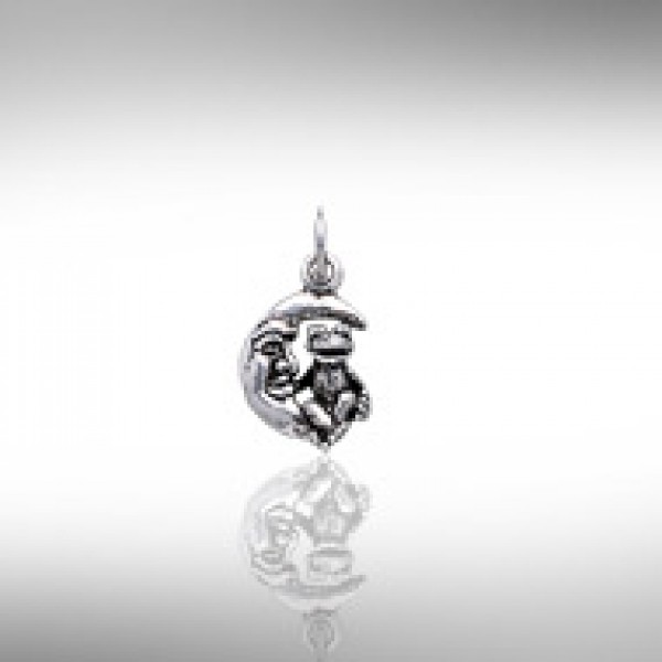 Moon Frog Charm, Silver