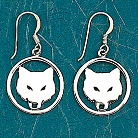 Boucles d’oreilles Wolf Head Dangle, Sterling Boucles d’oreilles Wolf Head Dangle, Sterling