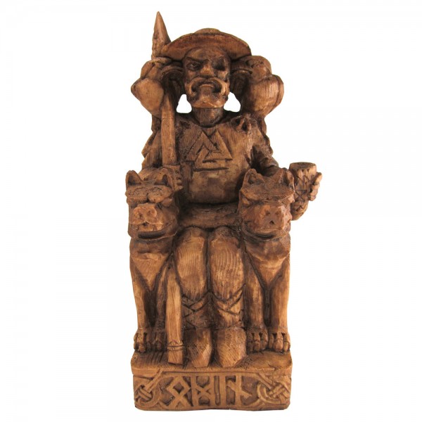 Seated Odin Statue, Wood-Finish