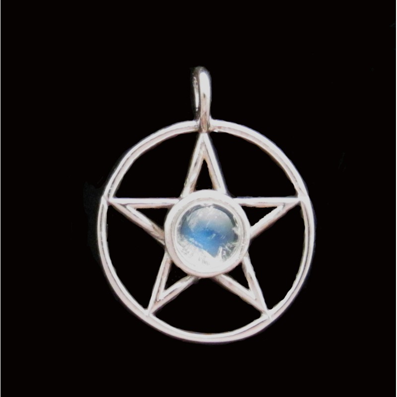 Moonstone Pentacle Pendant, Sterling Moonstone Pentacle Pendant, Sterling